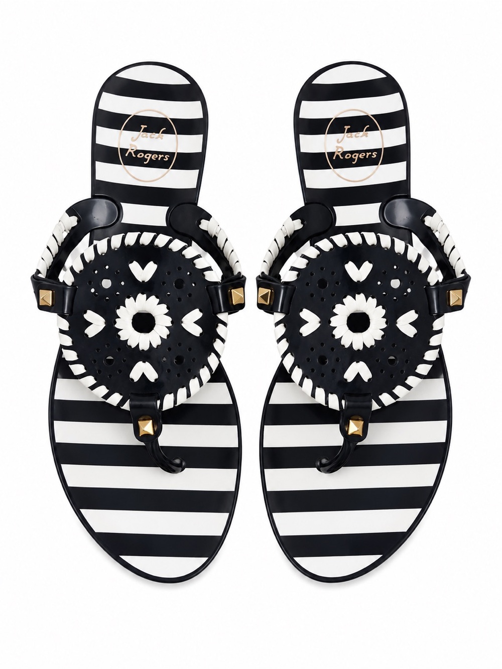 Jack Rogers Georgica Jelly Sandals Size 8 Navy White Striped Thong Sandals